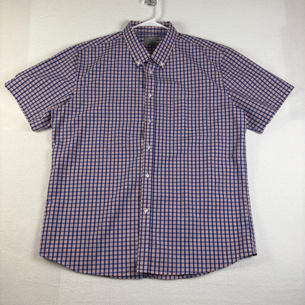 Berkley Jensen Mens XXL Blue Orange Plaid Short Sleeve Button Down Shirt Pocket